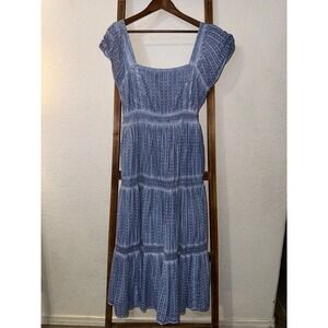 American Eagle Blue Eyelet Lace Tiered Maxi Dress Cottagecore Boho XL